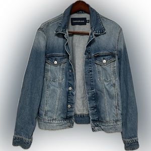 Calvin Klein Mens Denim Jacket Blue Light wash Trucker Jean Jacket